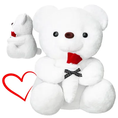 Obrázok produktu pre Plyšový biely medvedík s červenou ružou, 32 cm – darček na Valentína, výročie, dekorácia