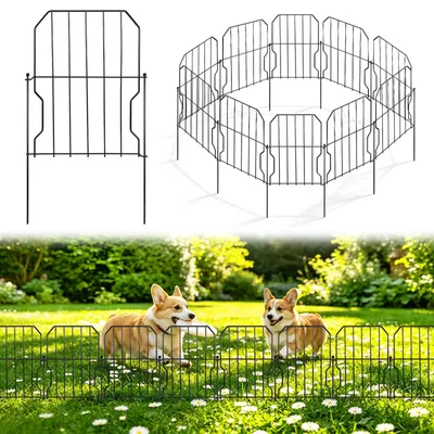 Metall-Gartenzaun 10-teilig, 32,5×61 cm, schwarz, rostfrei