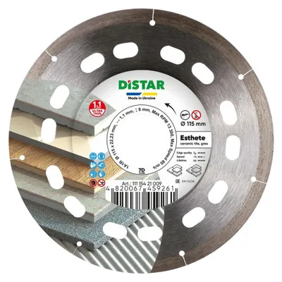 Produktbild von Diamantscheibe Distar Esthete 115 x 1,1 x 8 x 22,23mm, präzise und schnelles Schneiden, ideal für harte Materialien, hohe Leistung, Haltbarkeit und professionelle Effizienz.