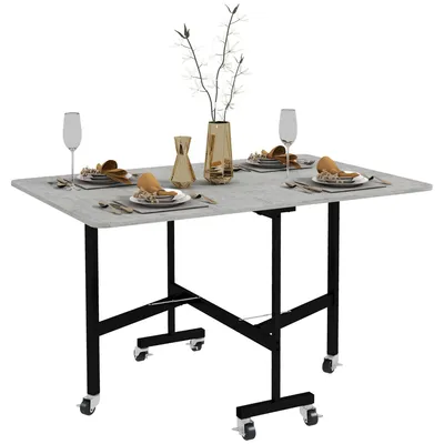 Produktbild von Esstisch fš¹r 4-6 Personen, Klapptisch mit Rollen, Stahlgestell, 52,5-120 x 80 x 73 cm, Grau