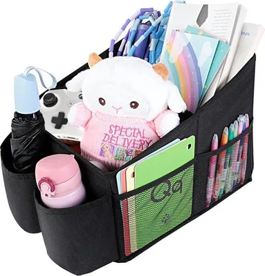 Produktbild von Unyqoos® Autositz-Organizer – faltbare Aufbewahrungsbox für Rückbank & Kofferraum, Oxford, 37×25×26 cm, 3 herausnehmbare Fächer, 4 Netzfächer, 2 Becherhalter