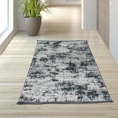 Obrázek produktu pro Moderní koberec s abstraktním vzorem v šedé a černé barvě, rozměry – 80 x 150 cm