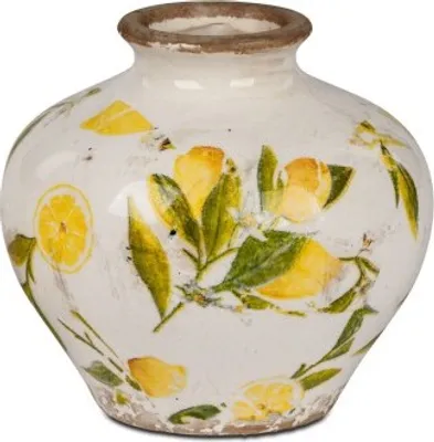 Produktbild von Vase in Vintage-Optik 13x13cmaus Keramik mit Zitronen-Dekor