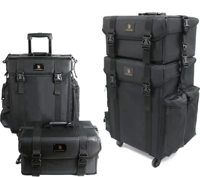 Produktbild von WISFOR Beauty Case Trolley 2-in-1 Make-up Case, Beauty Case s 360° kolečky, Beauty Case se zásuvkami Pilot Case Travel Trolley Hairdresser Case