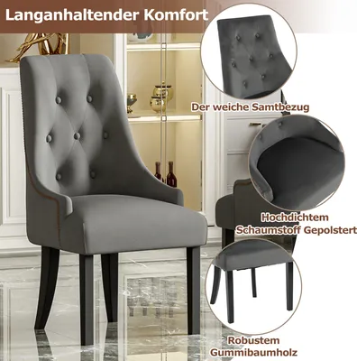 Obrázek produktu pro Merax sada 4 elegantních retro jídelních židlí s kulatými knoflíky, nýty a sametovým čalouněním, nohy z kaučukového dřeva, vintage čalouněná židle