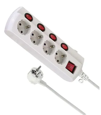Produktbild von Steckdosenleiste mit 4 Steckdosen mit Einzelschalter, Kabel 1,5 m, 3680 W max