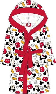 Productafbeelding van Unyqoos® Kinderbadjas met capuchon, Mickey Mouse – koraalvacht, wit/rood, maat 116/128, warm en zacht