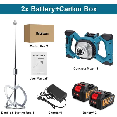 Immagine prodotto di Miscelatore per calcestruzzo e vernici a batteria - Agitatore per malta da 18V - Motore brushless - 6 velocità - Compatibile con batterie Makita da 18V - Set con 2 batterie
