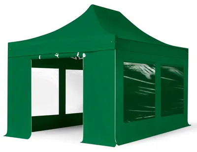 Immagine prodotto di TOOLPORT 3x4,5m gazebo pieghevole PES con laterali (finestre panoramiche), PROFESSIONAL alluminio, verde scuro