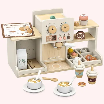 Zdjęcie produktu dla Drewniany ekspres do kawy dla dzieci z akcesoriami COFLOF kawiarnia Coffee Shop - Mibbi