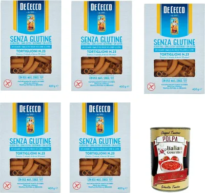 Produktbild von De Cecco Tortiglioni senza Glutine No.23, Glutenfrei,100% Italienisch Pasta Nudeln gluten free 5x 400G + Italian Gourmet polpa 400g