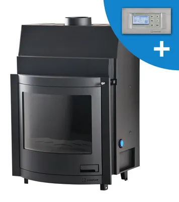 Produktbild von HS FLAMINGO Kamineinsatz AQUAFLAM 25 PANORAMA mit Wärmetauscher und automatischer Verbrennungsregelung