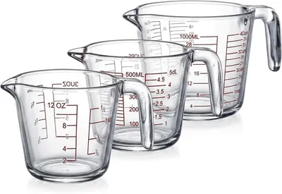 Obrázok produktu pre Sada odmerných pohárov z borosilikátového skla, 350 ml, 500 ml, 1000 ml, vhodné do mikrovlnnej rúry