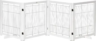 Produktbild von Absperrgitter Hund Freistehendes Schutzgitter mit Füßen 305 x 82 cm Holz Hundegitter Klappbar Treppenschutzgitter Hundeabsperrgitter für Treppen, Türen, Flur, 4 Paneelen, Weiß | Holz Hundegitter, Klappbar, Treppenschutzgitter, Hundeabsperrgitter, für Treppen Türen Flur, 4 Paneelen