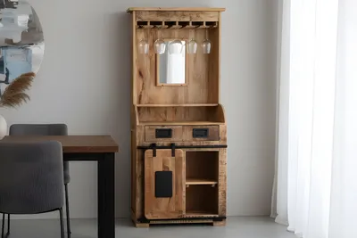 Produktbild von Weinschrank Holzschrank Mango Rough naturfarben 75 x 35 x 170 cm LIBRO