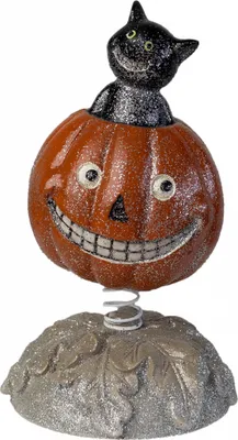 Produktbild von Halloween Bobble Head Dekofigur - Kürbis & Katze 15cm