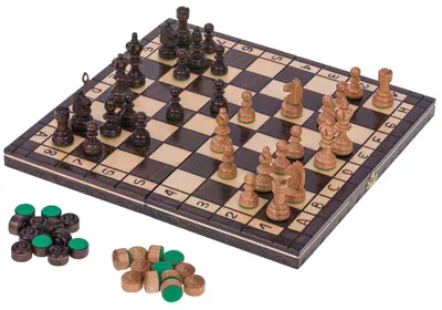 Immagine prodotto di SQUARE - Gioco di legno - 2in1 - Scacchi e dama - Scacchiera 35 x 35 cm