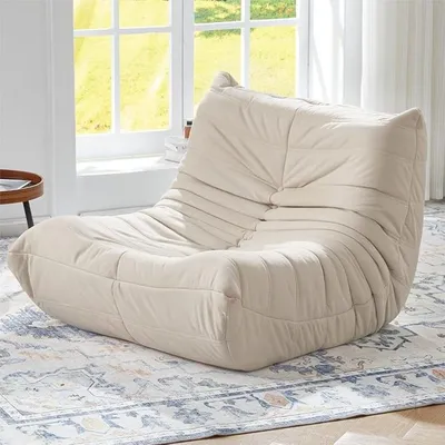 Zdjęcie produktu dla Ergonomiczny fotel typu beanbag wykonany z zamszu z 5-strefowym podparciem ciała, fotel typu beanbag do salonu i sypialni, biały