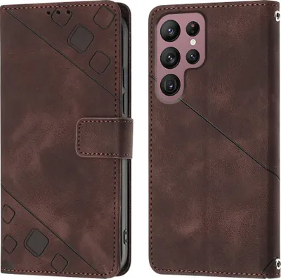 Produktbild von Hülle für Samsung Galaxy S22 Ultra 5G Prägung Flip Leder Brieftasche Schutzhülle mit Ständer Braun