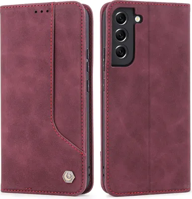 Produktbild von Galaxy S22 5G Hülle, Retro Kunstledertasche Schutzhülle mit Kartenfach Standfunktion für Samsung Galaxy S22 5G Rot