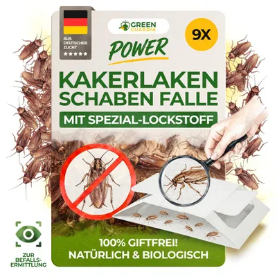 Produktbild von Green Guardia Schabenfalle mit Spezial-Lockstoff – 9x Fallen - Kakerlakenfalle, Chemiefrei & Sicher Kakerlaken bekämpfen, Mittel gegen Kakerlaken
