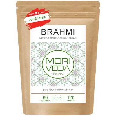 Produktbild von Moriveda Brahmi Kapseln – 120 Stück – Bacopa Monnieri – 1000 mg Tagesdosis – vegan – ohne Füllstoffe – Indien