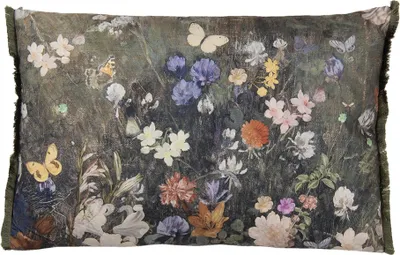 Produktbild von Clayre & Eef Dekokissen 60x40 cm Grün Weiß Polyester Blumen