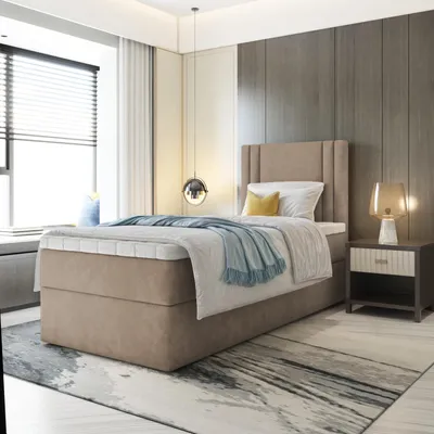 Produktbild von Bett, Boxspringbett, Continentalbett RALI MINI mit Bonell Matratze, T25 Topper, Einzelbett mit Container, H3 100x190 cm, [Cappuccino - Itaka 48]