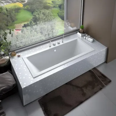 Produktbild von Badewanne Rechteck 180x80 mit Wannenträger, Ablaufgarnitur & Füßen GRATIS | Komplettset 4in1 Original Acryl Wanne Siphon | BADLAND QUADRO SLIM