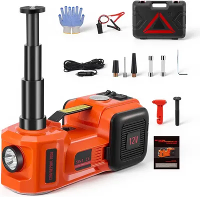 Imagen del producto de Gato eléctrico, 5 toneladas, 12 V; gato hidráulico, con un rango de elevación de 15-54 cm; herramienta portátil para automóviles, SUV y camiones; ideal para cambios de neumáticos de emergencia y reparaciones en el garaje