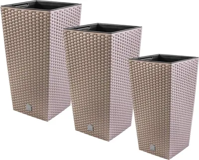 Produktbild von PAFEN 3in1 Set 3X Blumentopf Blumenkübel Rattan-Optik Mocca Pflanztopf inkl. Einsatz XL-Set