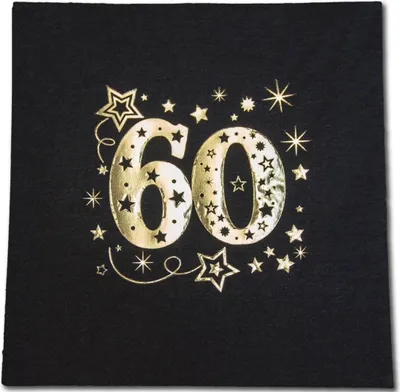 Immagine prodotto di Tovaglioli 60° compleanno oro nero 33x33cm 20pz.