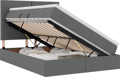 Image de vidaXL Lit de rangement avec matelas gris foncé 140 x 190 cm Tissu