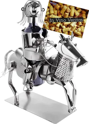 Produktbild von Brubaker Weinflaschenhalter Reiterin - Metall Skulptur Flaschenständer - 43 cm Metallfigur Wein Geschenk für Pferde und Reitsport Fans mit Grußkarte