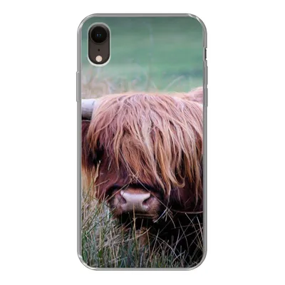 Produktbild von MuchoWow® Handyhülle Schutzhülle Hülle für iPhone XR Schottischer Highlander - Hörner - Gras Silikon Softcase Handy Hülle - Schutzdeckel