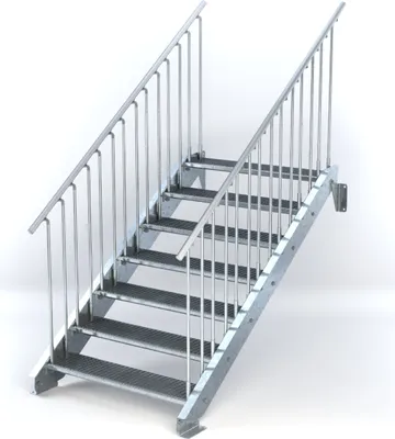 Produktbild von Stahltreppe 7 Stufen bis Höhe 140 cm, Laufbreite : 110 cm beidseitiges Geländer ST 3 (31 / 9 mm schmal)