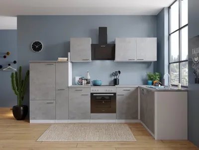 Produktbild von Küche Küchenzeile Küchenblock Winkelküche Weiß Beton Malia 310x172 cm Respekta