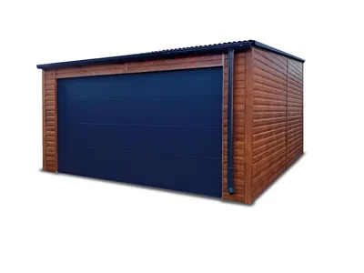 Produktbild von Fertiggarage für ein Auto 5x6 m Holzoptik Pultdach Sektionaltor