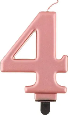Imagen del producto de Vela número 4, color rosa dorado, 8 cm, 1 unidad.