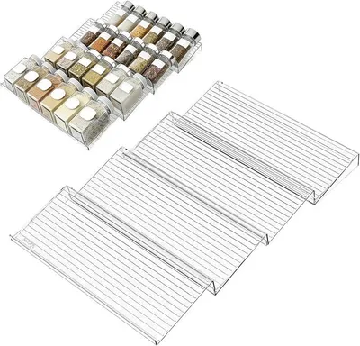 Produktbild von PolkaHome® 4er Set Gewürzregal Schubladen-Organizer – Transparente Aufbewahrung für Küche, stapelbar, 28x11x2,8 cm