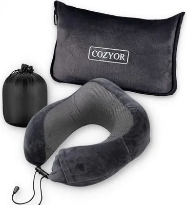 Produktbild von COZYOR Reiseset 2-teilig: Nackenkissen + Reisekissen & Reisedecke 2 in 1 mit Hülle - Ultraleicht mit Rucksack-Clip & Kofferbefestigung, warme Flugzeugdecke 170x100 cm