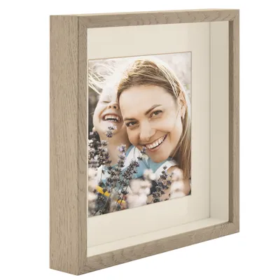 Produktbild von BD ART 28x28 cm Box 3D Bilderrahmen mit Passepartout 20x20 cm,  Quadratische Klassiker Objektrahmen Eiche Trüffe
