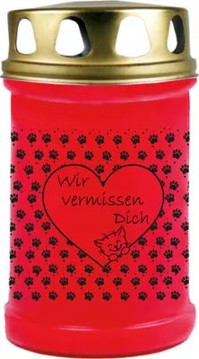 Produktbild von Grabkerze Rot, Brenndauer: 48 Stunden, Motiv: Herz Pfote
