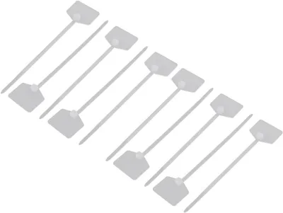 Produktbild von 10 selbstsichernde 3×120 mm Nylon-Kabelbinder, weißes Kabeletikett, Kabelmarkierer