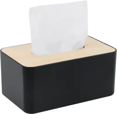 Produktbild von Taschentuchbox aus Holz, 21 x 13 x 9 cm, Kunststoff, rechteckig, für Esszimmer, Büro, Auto, Badezimmer (Schwarz)