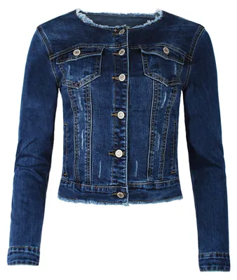 Produktbild von Fraternel Damen Jeansjacke ausgefranst Vintage Stretch Blau XXL