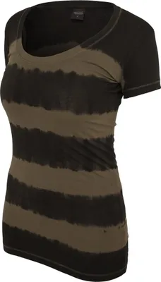 Image de Urban Classics Ladies Dip Dye Stripe Tee, Taille : Xl ; Couleur : Darkgrey/Olive