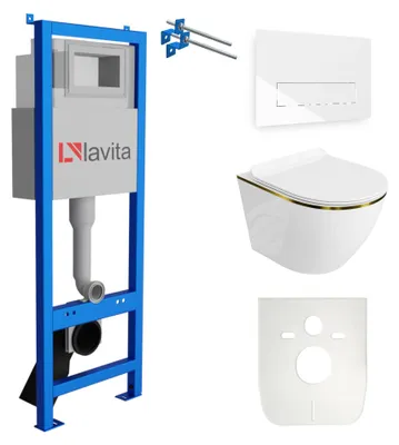 Produktbild von LAVITA WC-Set SOFI SLIM GOLD LINE LAV 101 LAV 200.3.1 spülrandlos Weiß
