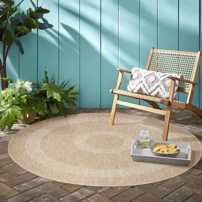 Produktbild von Outdoor-Teppich, Vintage-Design, beige, für Terrasse, Balkon oder Küche, Polypropylen-Rückseite 80 x 80 cm