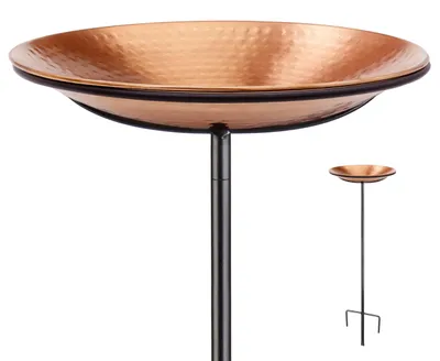 Image de Abreuvoir pour oiseaux en cuivre, texturé, à fixer sur un piquetin de jardin, 33 cm